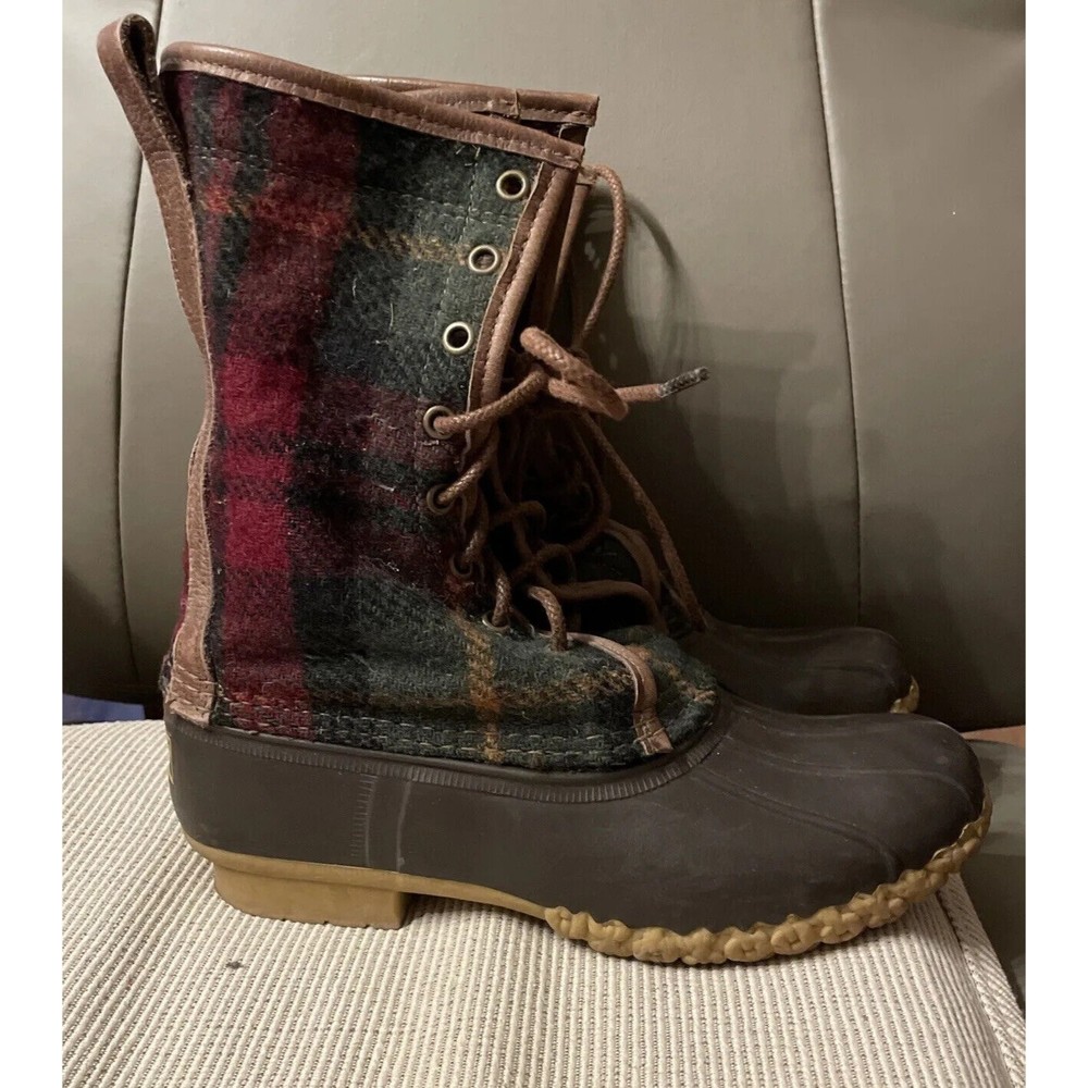 Bean Boots LL Bean Women's 7 Classic Brown Flannel Upper Rubber Duck Boots USA